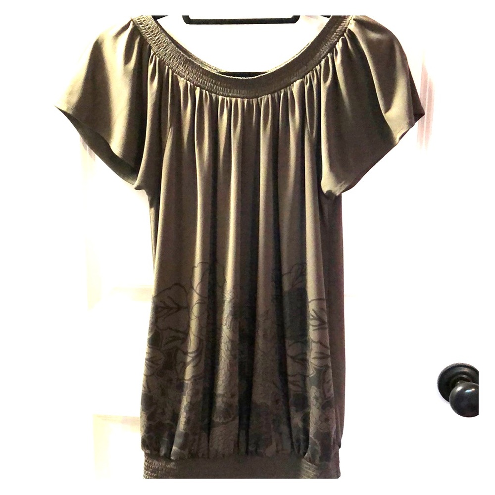 Army Green Billow Bottom Top with Floral Detail